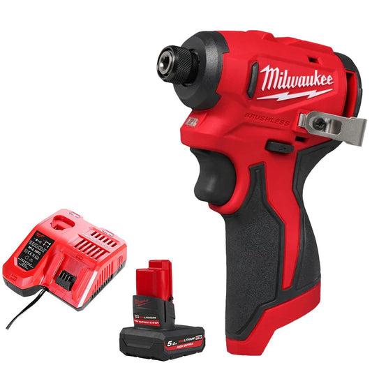 Milwaukee M12BLIDRC-0 12V Brushless Compact Impact Driver with 1 x 5.0Ah Battery & Charger